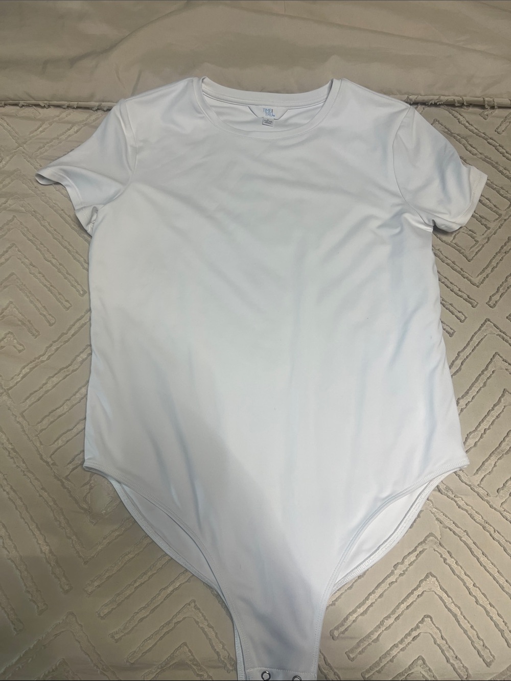 Time and Tru White Short-Sleeve Bodysuit - Crew Neck